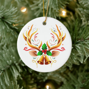 Elegant Festive Reindeer Antlers Modern Christmas Ceramic Ornament