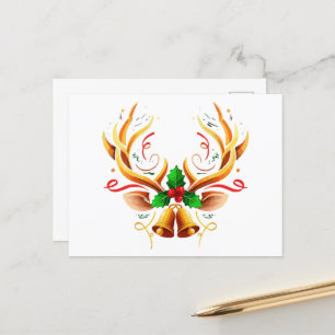 Elegant Festive Reindeer Antlers  Modern Christmas Postcard