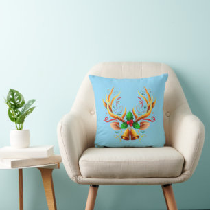 Elegant Festive Reindeer Antlers Modern Christmas Throw Pillow