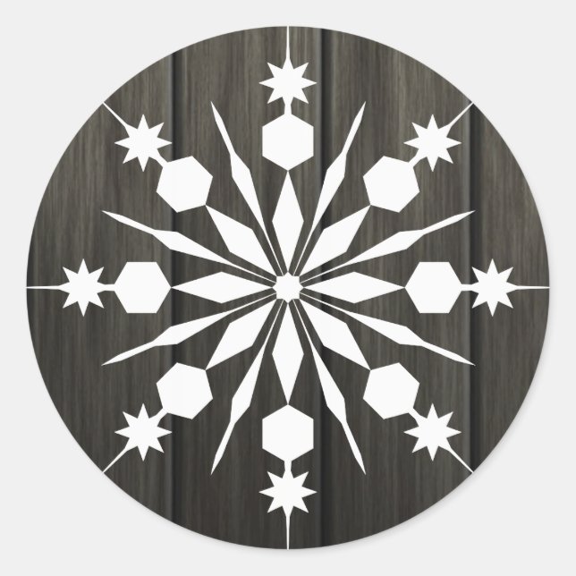Elegant Festive Rustic Snowflake Christmas Classic Round Sticker (Front)