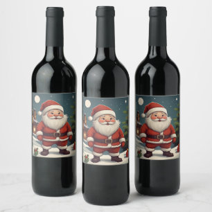 Elegant Festive Santa Merry Christmas Holiday Wine Label