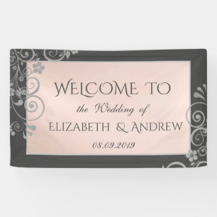 Elegant Festive Silver  Flowers  Wedding Banner