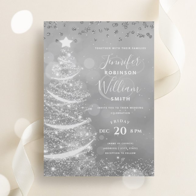 Elegant Festive Silver Wedding Xmas Tree Invitation (Elegant Festive Silver Wedding Xmas Tree Invitation)