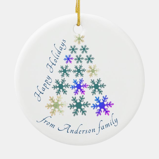 Elegant Festive Snowflake Christmas Tree Holiday Ceramic Ornament (Back)