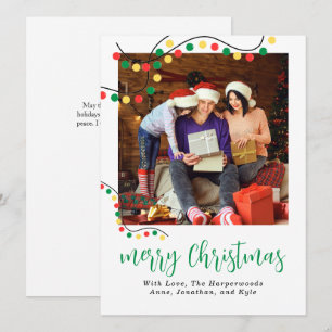  Elegant Festive String Lights Christmas 1 Photo Holiday Card