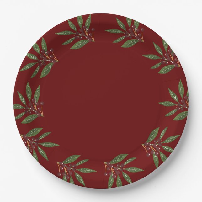elegant festive winter christmas holiday paper plate (Front)
