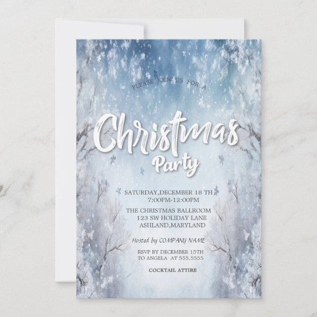 Elegant Festive Winter Landscape Christmas Company Invitation (Front)