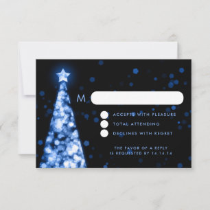 Elegant Festive Xmas Wedding RSVP Blue  Card