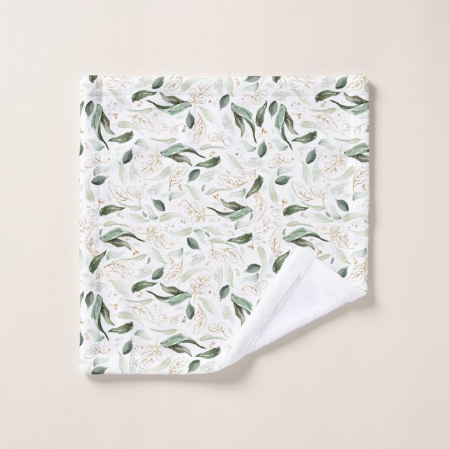 Élégant feuillage de verdure or blanc (Gant de toilette)