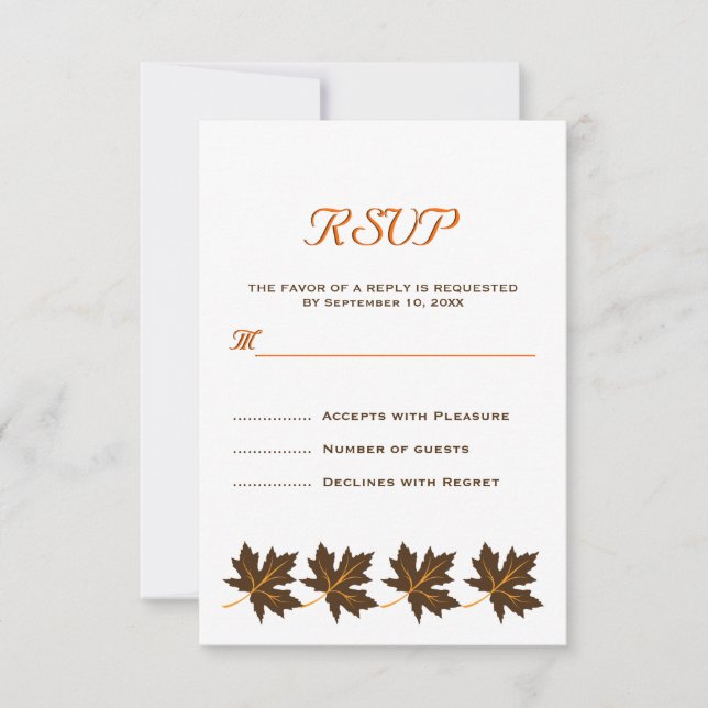 Élégant feuille brun mariage de automne RSVP (Devant)