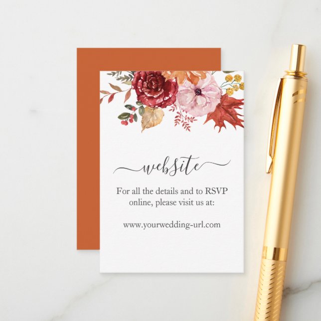 Elegant Feuilles Automne Mariage Détails Carte (Devant/Arrière en situation)