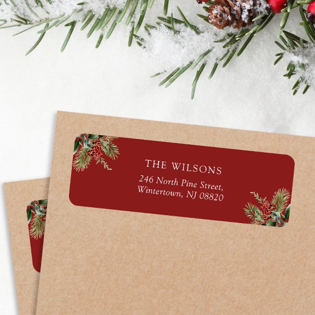 Élégant Feuilles de pin Noël Adresse de retour (Créateur téléchargé)