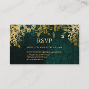 Elégant Feuilles d'or Velvet Green Wedding Carte R