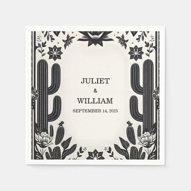 Elegant Fiesta Cactus Floral Mexican Wedding Napkin (Front)