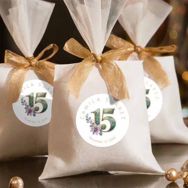 Elegant Fiesta Quinceanera Number 15 ID1029 Classic Round Sticker (Creator Uploaded)