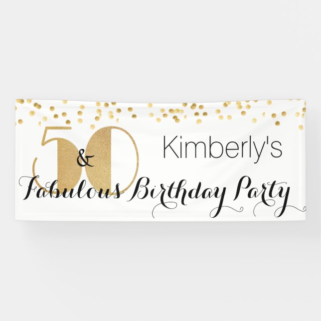 Elegant Fifty and Fabulous 50th Birthday Party Banner (Horizontal)