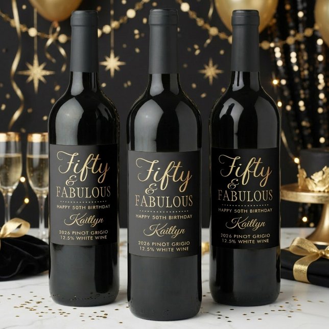 Elegant Fifty and Fabulous! 50th Birthday Party Wine Label (Creator Uploaded)