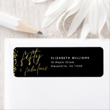 Elegant Fifty and Fabulous Confetti Birthday Label