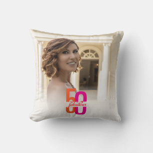 Elegant Fifty & Fabulous 50th Birthday Photo Throw Pillow