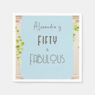 Elegant Fifty Fabulous Birthday Blue Greek Theme Napkin