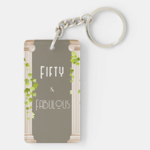 Elegant Fifty Fabulous Birthday Greek Theme Brown Keychain