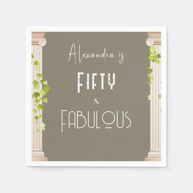Elegant Fifty Fabulous Birthday Greek Theme Brown Napkin (Front)