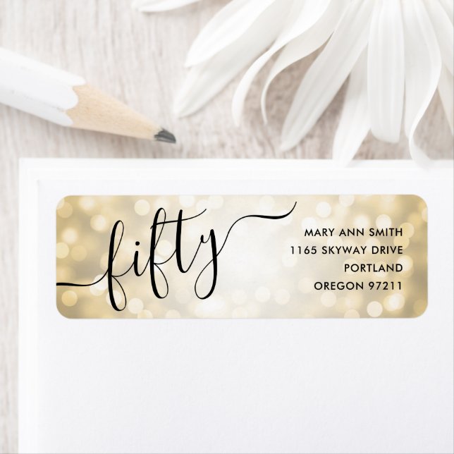 Elegant Fifty Gold Glitter Lights 50th Birthday (Insitu)