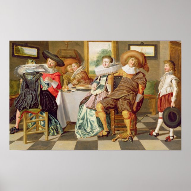 Elegant Figures Feasting at a Table Poster (Front)
