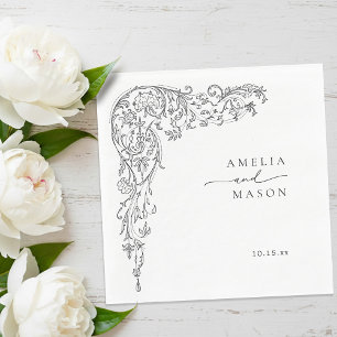 Elegant Filigree Black and White Paper Wedding Napkin