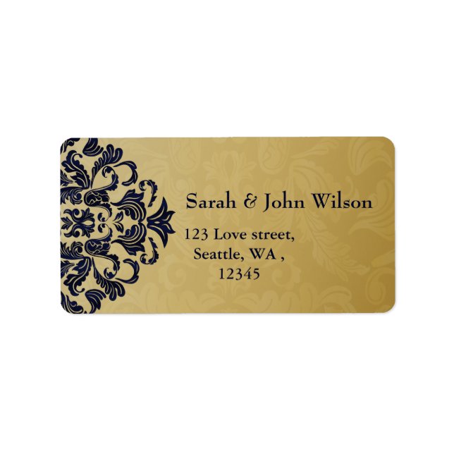 Elegant Filigree Navy Gold Wedding Label (Front)