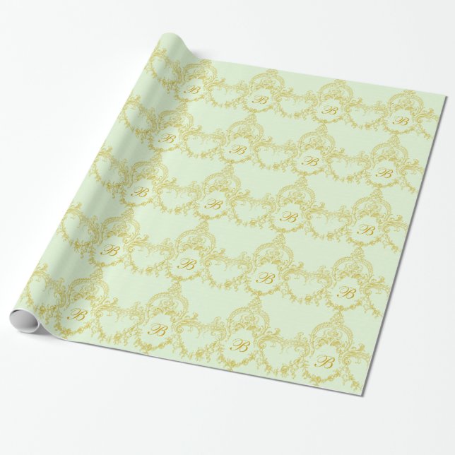 Elegant Filigree Rococo Monogram Wrapping Paper (Unrolled)