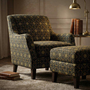 Elegant Filigree Sparkly Shiny Gold & Black Mosaic Fabric