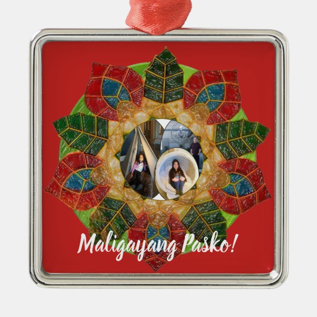 Elegant Filipino Parol Style, FilAm, Philippines Metal Ornament (Front)