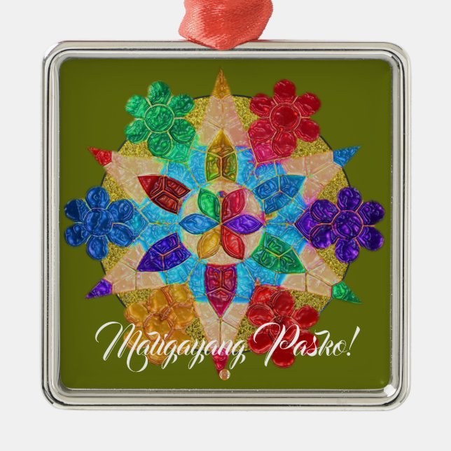 Elegant Filipino Parol Style, FilAm, Philippines Metal Ornament (Front)