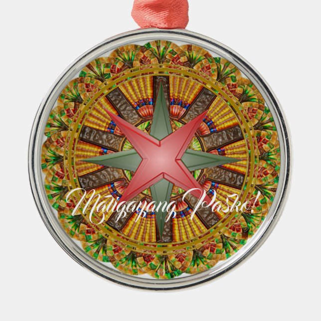 Elegant Filipino Parol Style, FilAm, Philippines Metal Ornament (Front)