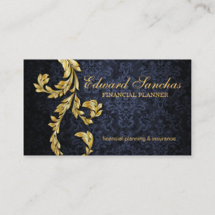 Elegant Financial Planner Gold Leaf Navy Blue Business Card
