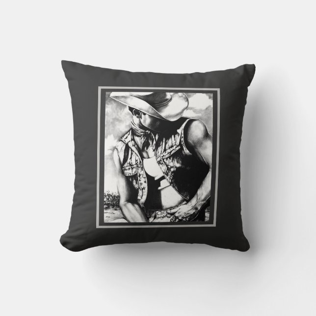 Elegant Fine Art Drawing of a Cowboy in the Wind Throw Pillow (Front)