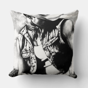 Elegant Fine Art  Drawing Of Cowboy Country Man Throw Pillow