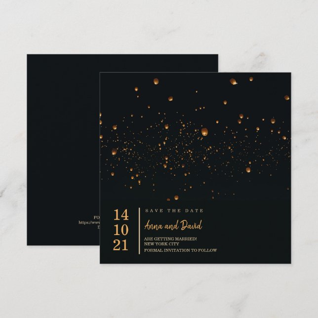Elegant Fire Sky Lantern Save The Date Invitation (Front/Back)