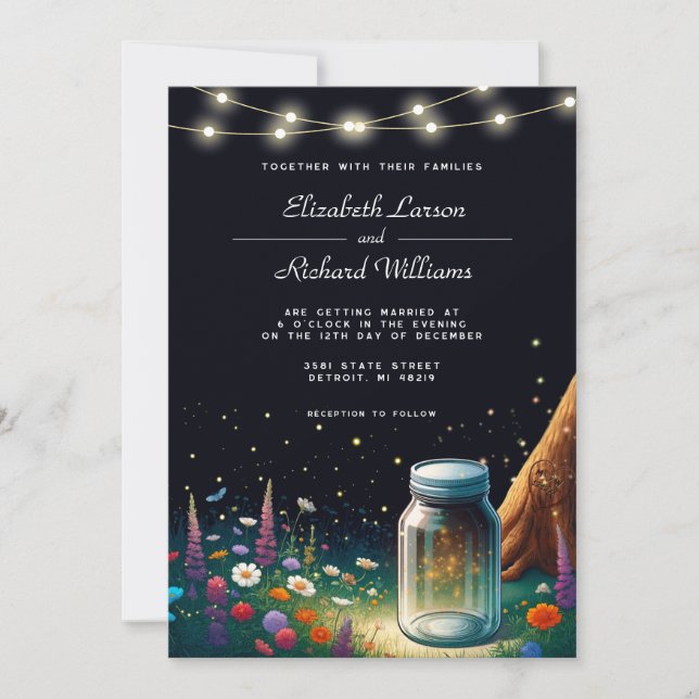 Elegant Firefly Rustic Wedding Invitation (Front)