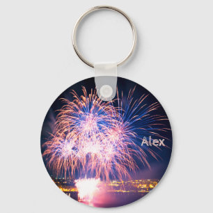 Elegant Fireworks   Custom Name Keychain