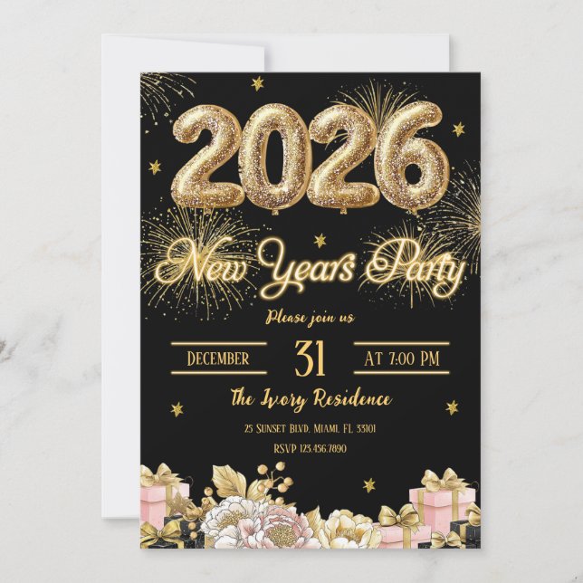 Elegant Fireworks New Year Invitation (Front)