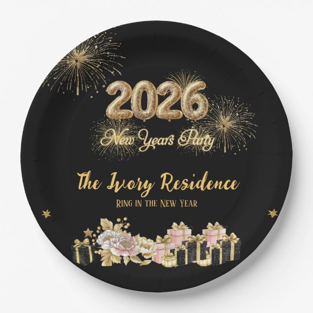 Elegant Fireworks New Year Paper Plate (Front)