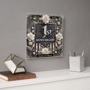 Elegant First 1st Anniversary Celebration Square Wall Clock