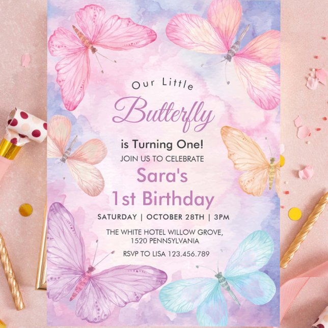 Elegant First 1st Birthday Little Butterfly Party Invitation (Creator Uploaded)