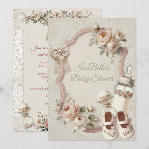 Elegant First Bloom Baby Shower Floral Invitation