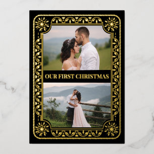 Elegant First Christmas 2 Photo Gold Custom Foil Holiday Card