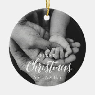 Elegant First Christmas as Family Photo Ceramic Ornament
