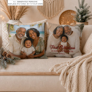 Elegant First Christmas as Grandparents 2 Photos Throw Pillow