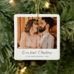 Elegant First Christmas as Husband and Wife photo Ceramic Ornament<br><div class="desc">An elegant romantic calligraphy and a modern design for this photo ornament gift. To customize with your favourite couple picture. You can also easily change the colour of the font to your liking. Perfect to celebrate your First Christmas as newlyweds or as a couple.</div>